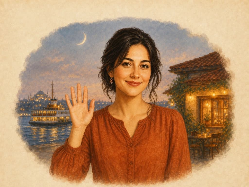 Flashcard illustration for İyi akşamlar (good evening)
