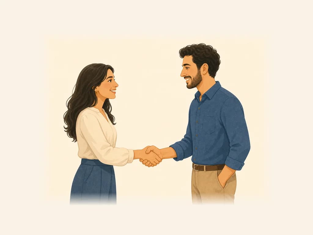 Flashcard illustration for Memnun oldum (nice to meet you)