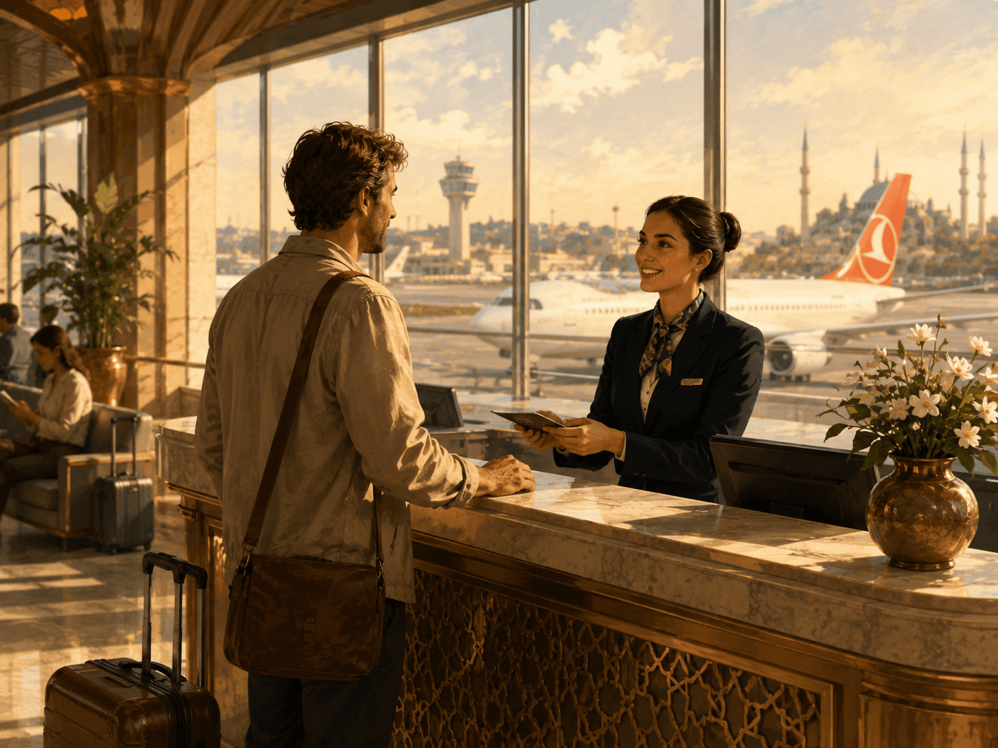Airport passport, luggage and departure window