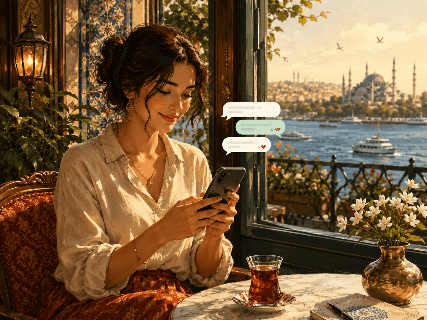 Phone with Turkish chat messages
