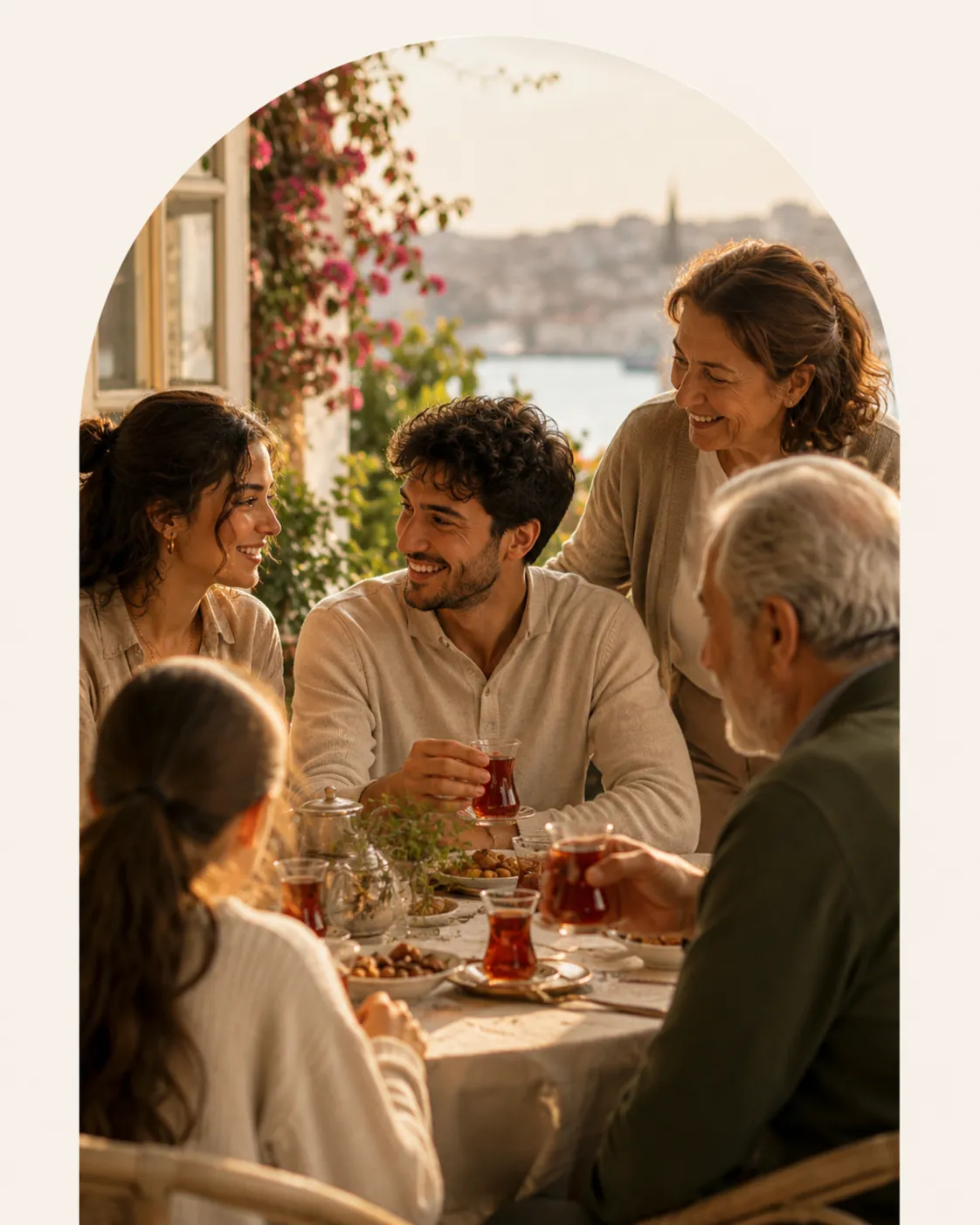 A Turkish family sharing tea